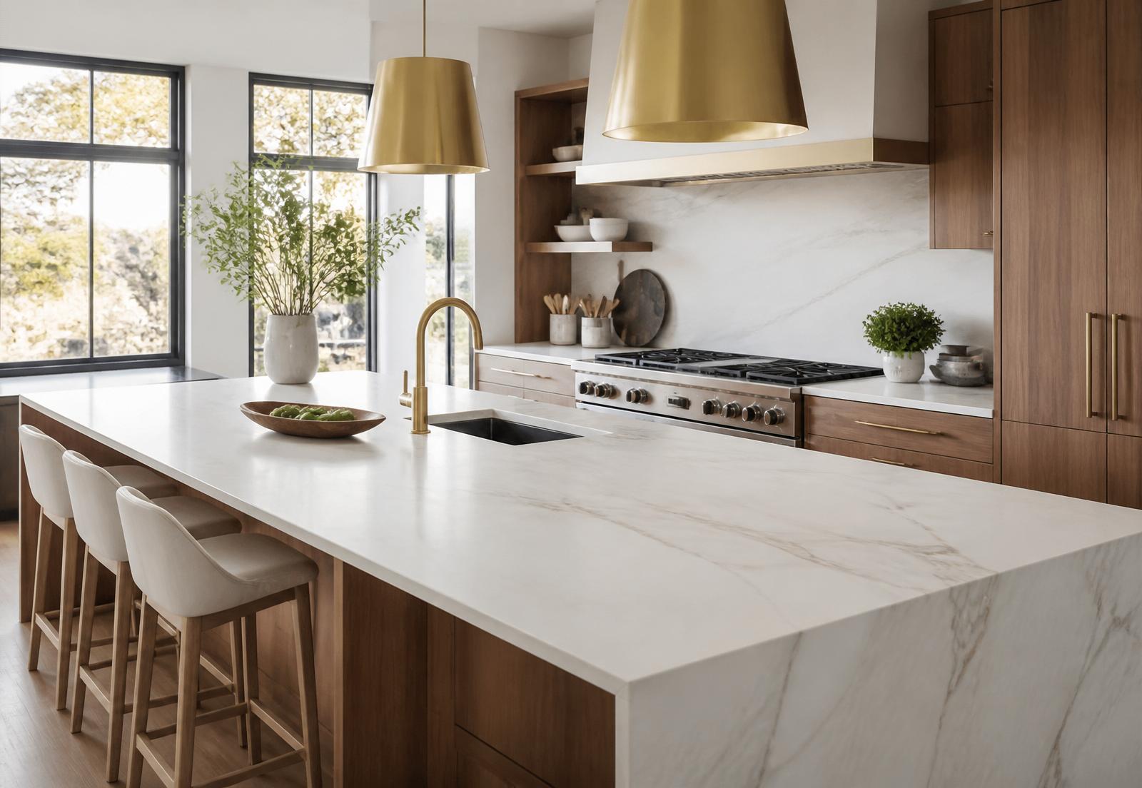 Cozinha com bancada em quartzito branco